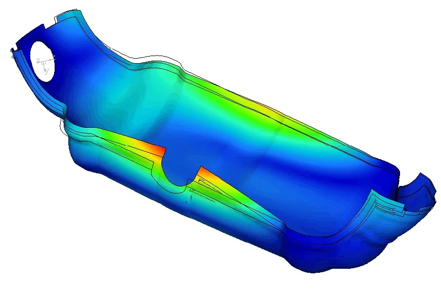 A computer model of a heat shield component showing temperature gradients as a range of colors from blue to red A computer model of a heat shield component showing temperature gradients as a range of colors from blue to red