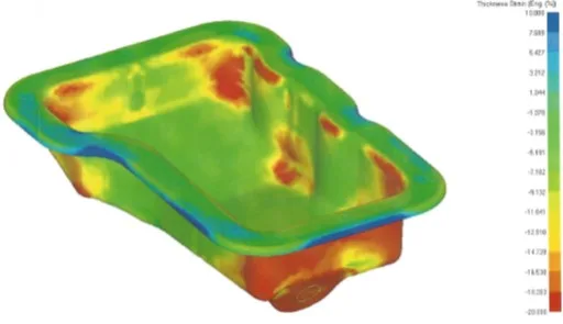 A computer model of a heat shield component showing temperature gradients as a range of colors from blue to red A computer model of a heat shield component showing temperature gradients as a range of colors from blue to red
