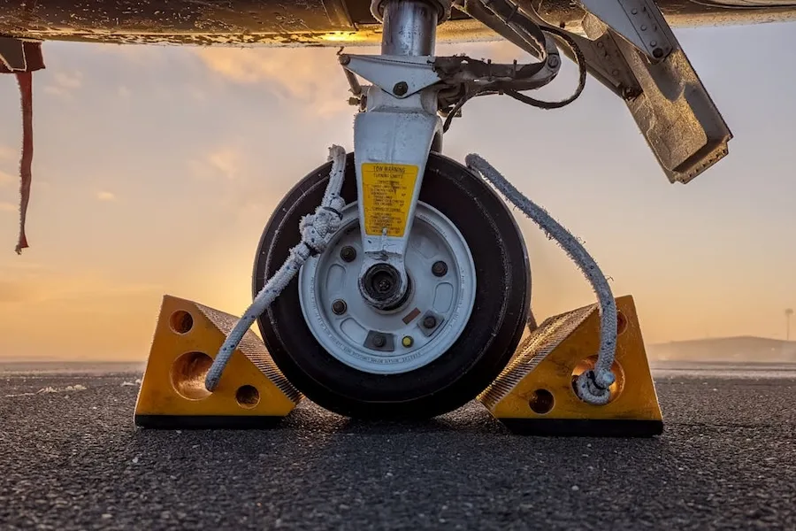 A commercial airplane landing gear Commercial airplane landing gear - just one of many aerospace applications for Soundwich specialty products